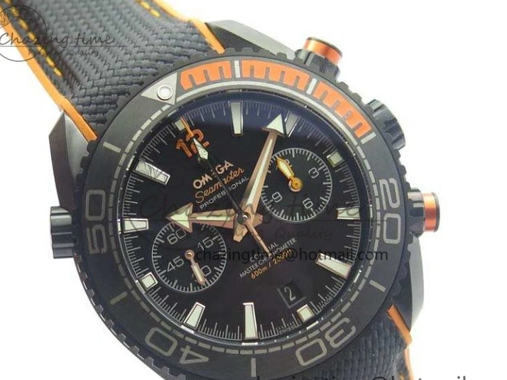 0120 Planet Ocean Master Chronometer Chrono DLC OM 1:1 Best Edition Black Dial On Nylon Strap A Chic 8103
